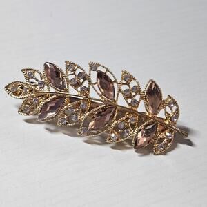 NEW! Gorgeous Twee Whimsical Fairy Tan Clear Rhinestone Leaf Hair Clip Barrette